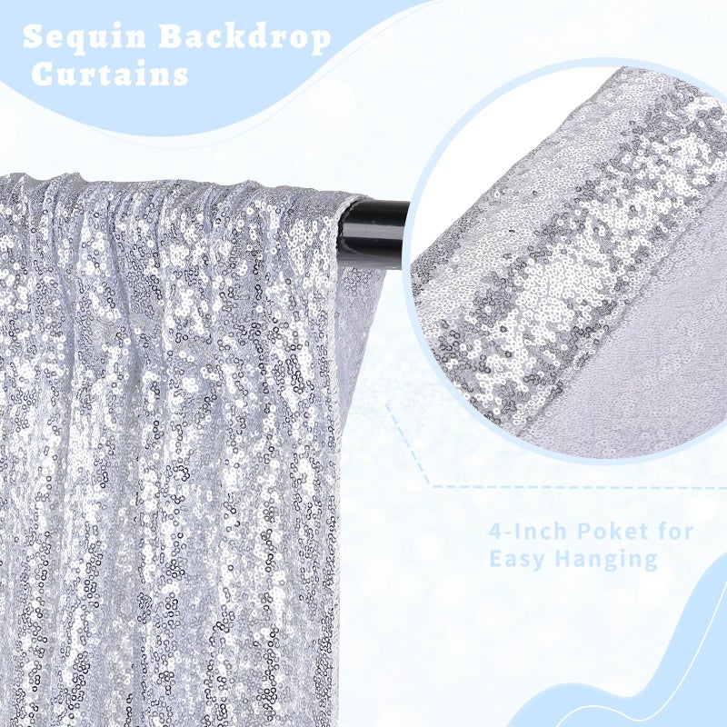 B.Cool B-COOL Silver Sequin Backdrop Curtains 2 Panels 2ftx8ft Birthday Sequin Curtain for Background Silver Drapes for Birthday Party Baby Shower Photography Decorations - Image 2